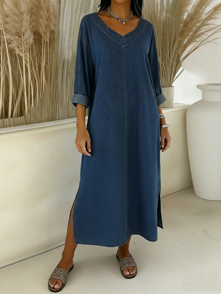 Sofia™ | Relaxed Denim-Style Maxi Dress
