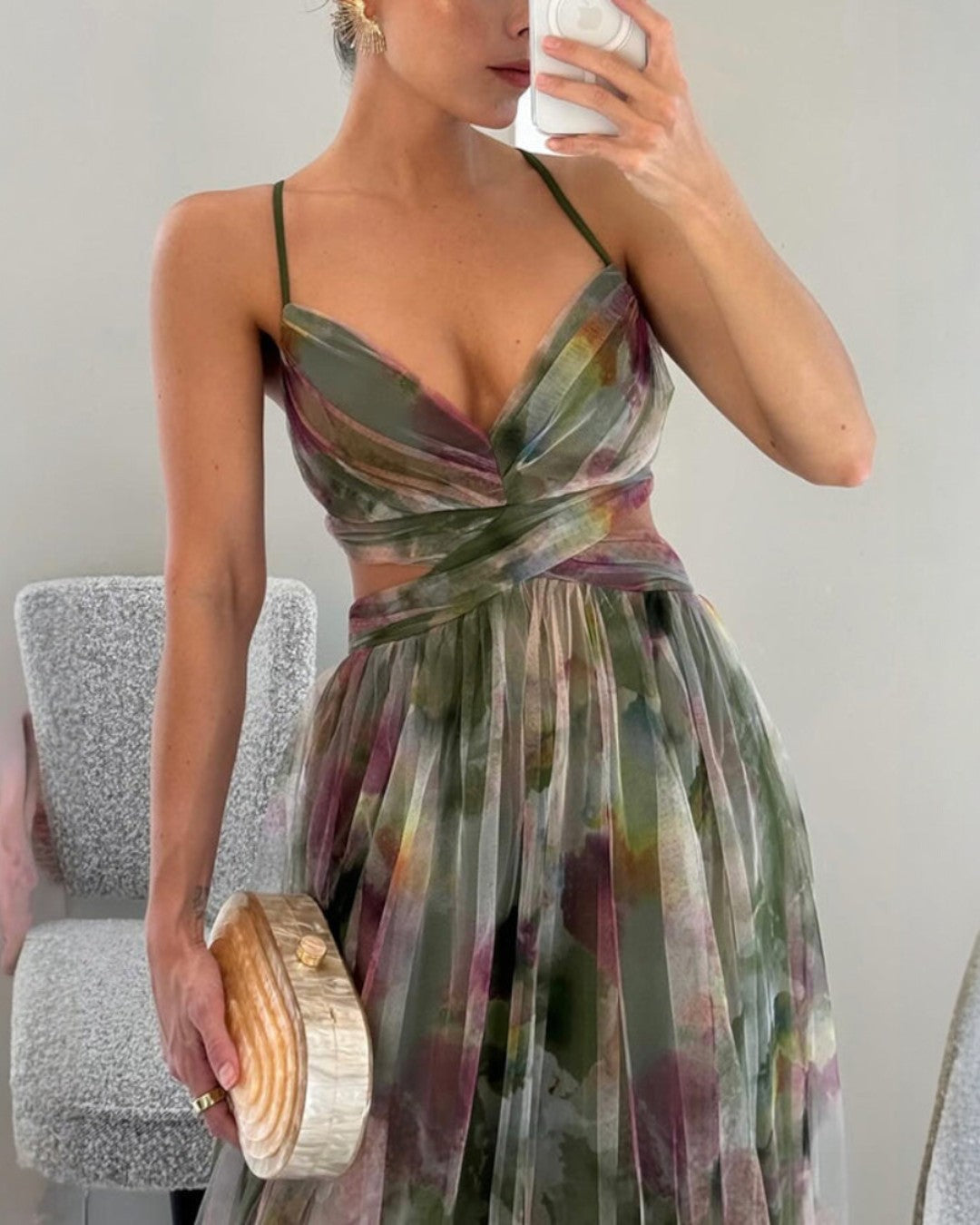 Marielle™ | Watercolor Floral Tulle Maxi Dress