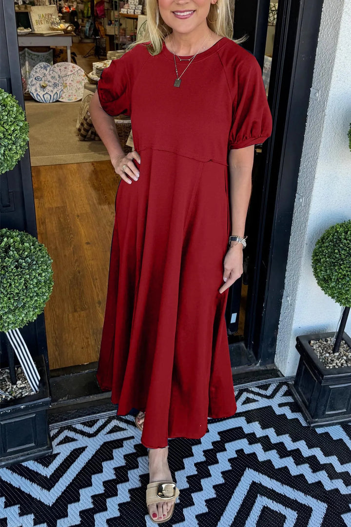 Claire | Chic Puff Sleeve Round Neck Maxi Dress
