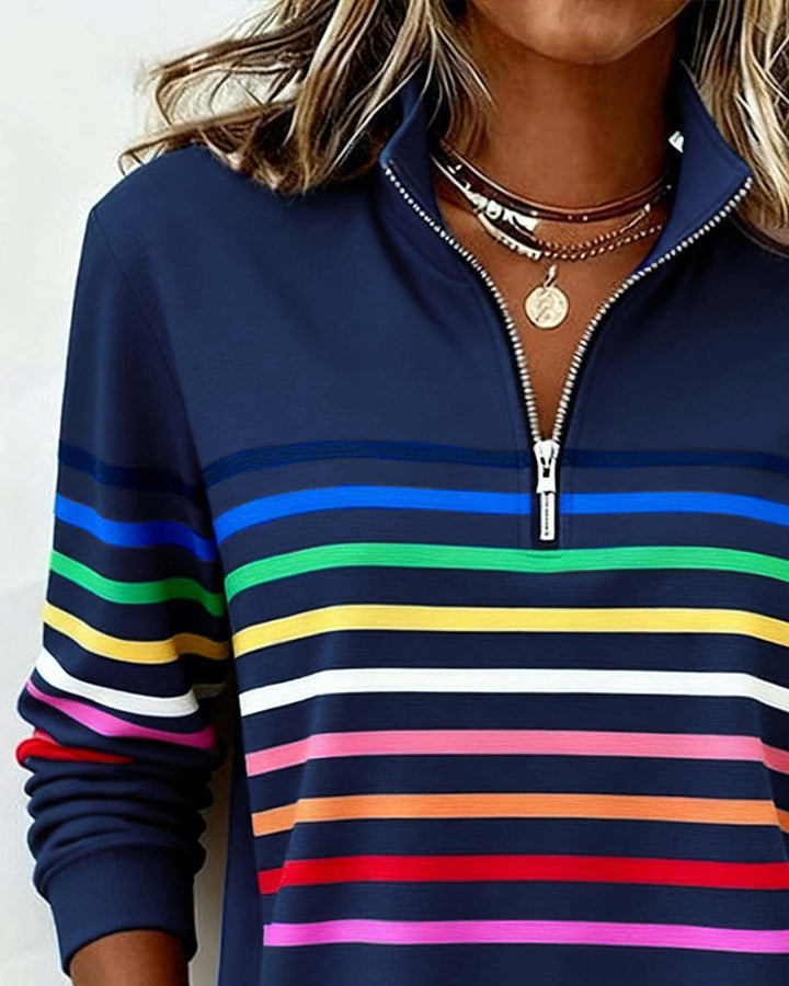 Sienna - Striped Half-Zip Sweatshirt