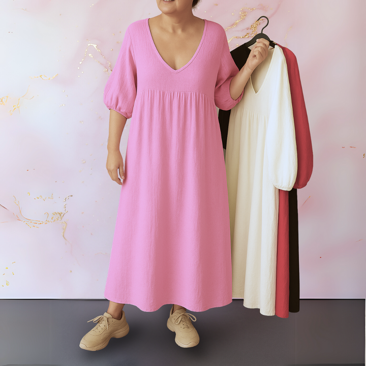 Cléo™ | Solid V-Neck Dress