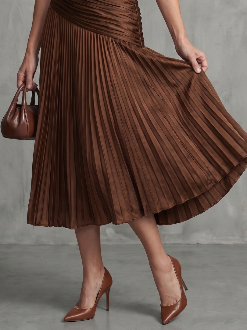 Theodora™ | Pleated Waistline Stripe Midi Dress