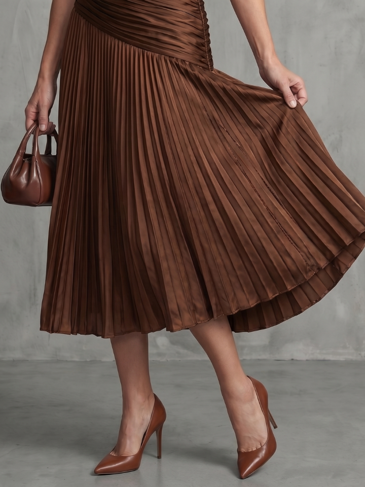 Theodora™ | Pleated Waistline Stripe Midi Dress