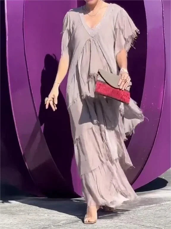Ruffled V-Neck Maxi Dress