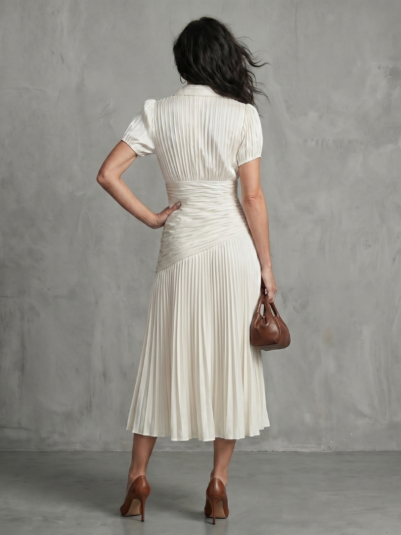 Theodora™ | Pleated Waistline Stripe Midi Dress