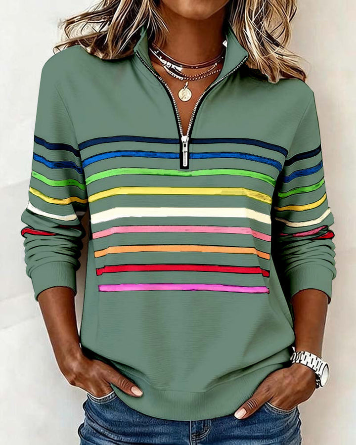 Sienna - Striped Half-Zip Sweatshirt