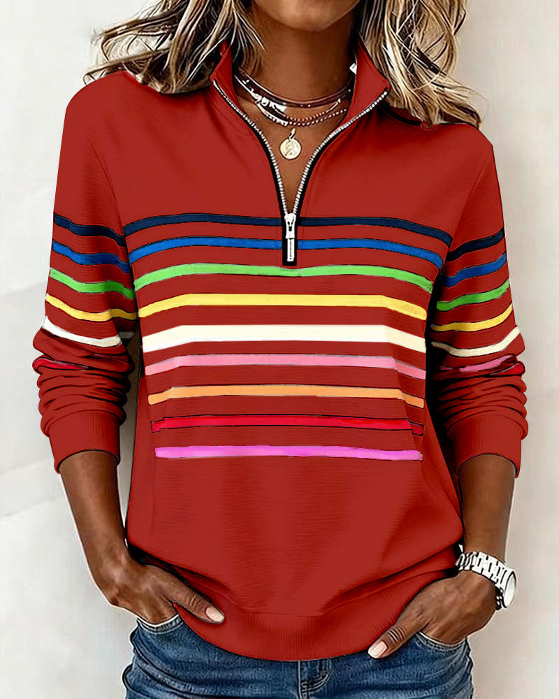 Sienna - Striped Half-Zip Sweatshirt