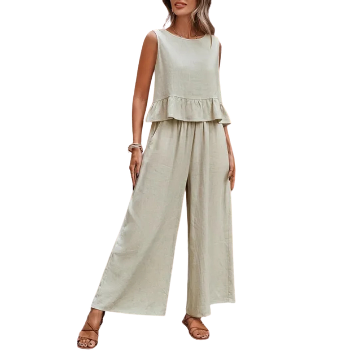 Karen™ | Ruffle Hem Tank Top & Wide-Leg Pants Set