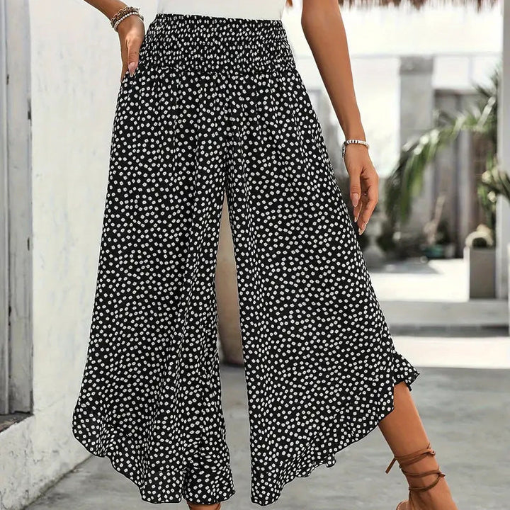 Mariette | Printed High-Waist Ruffle Wide-Leg Pants
