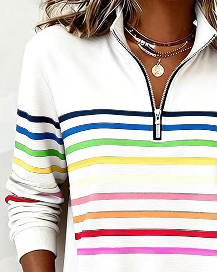 Sienna - Striped Half-Zip Sweatshirt