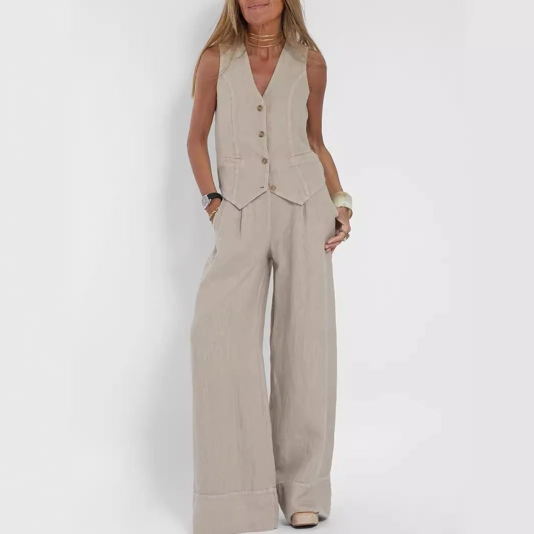 Tailored Vest & Wide-Leg Cotton Set