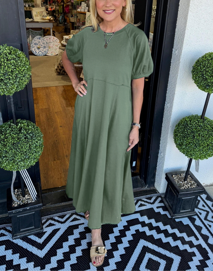 Claire | Chic Puff Sleeve Round Neck Maxi Dress