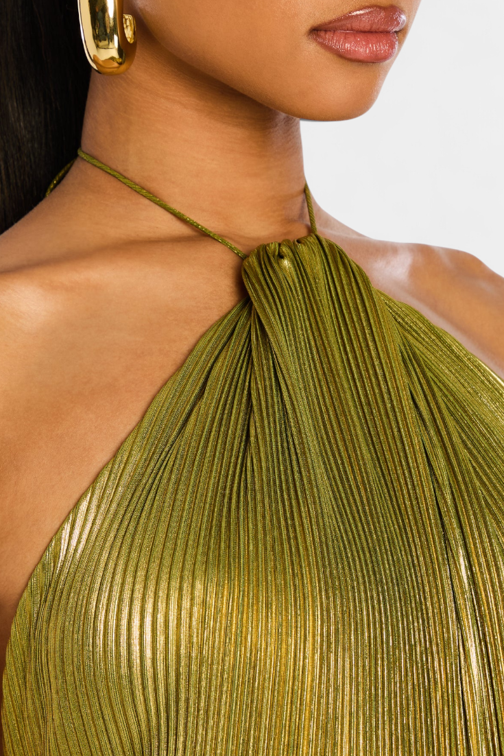 Emma™ | Metallic Open-Back Halter Dress