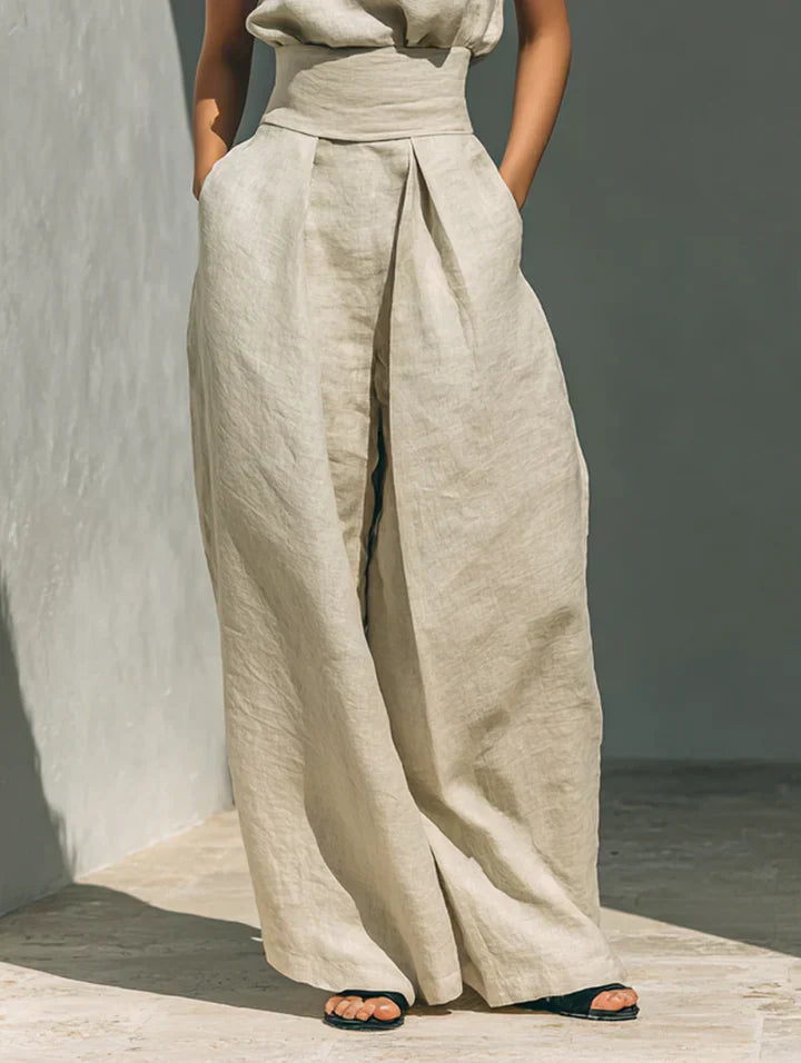 Amélie™ | Minimalist Cotton-Linen Blouse &amp; Wide-Leg Pants Set