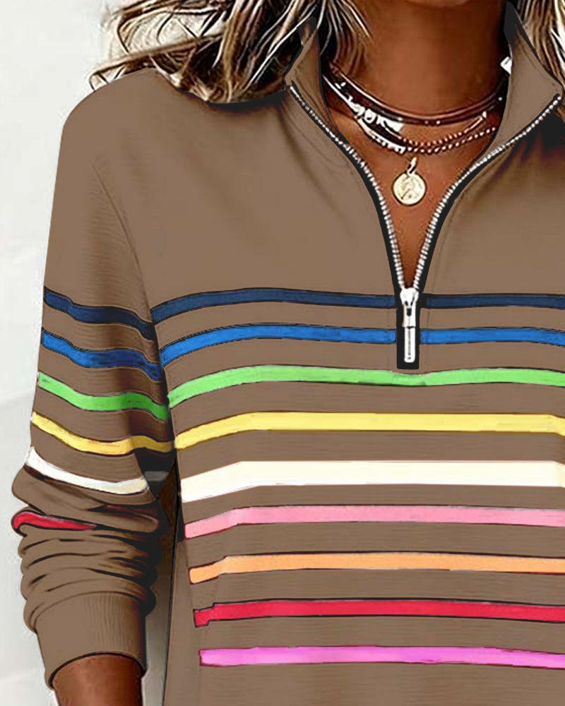 Sienna - Striped Half-Zip Sweatshirt