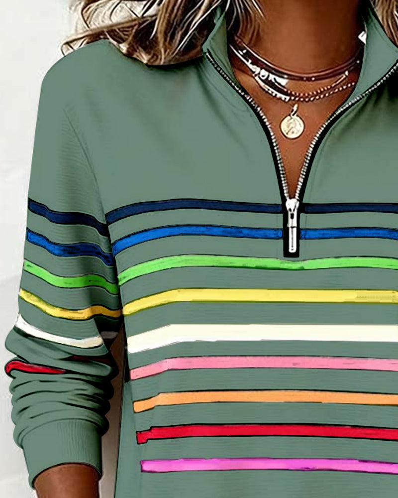 Sienna - Striped Half-Zip Sweatshirt