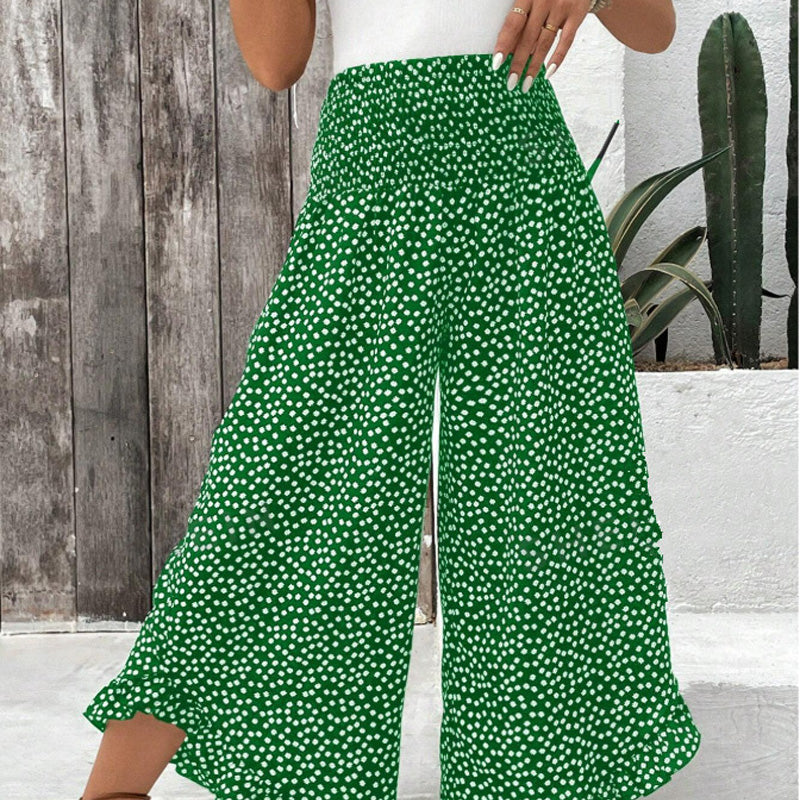 Mariette | Printed High-Waist Ruffle Wide-Leg Pants