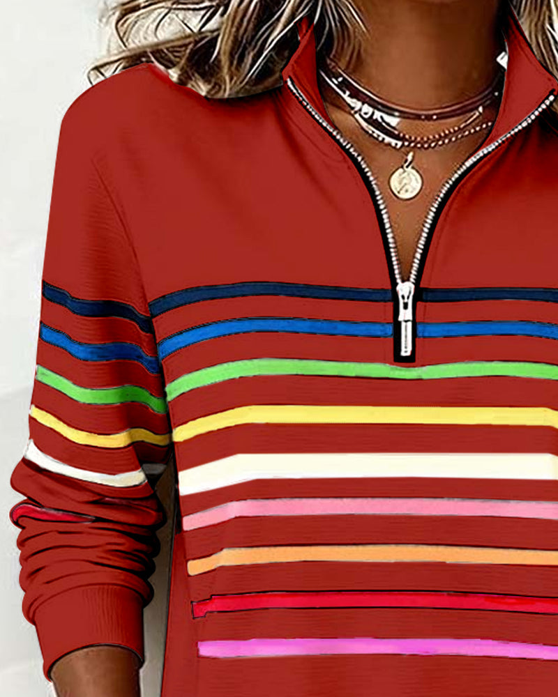 Sienna - Striped Half-Zip Sweatshirt