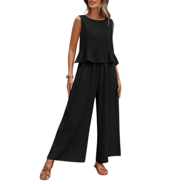 Karen™ | Ruffle Hem Tank Top & Wide-Leg Pants Set