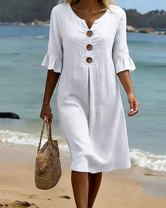 Camille | Linen Cotton Midi Dress