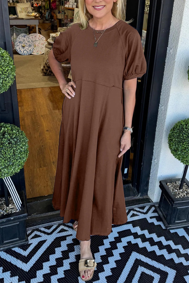 Claire | Chic Puff Sleeve Round Neck Maxi Dress