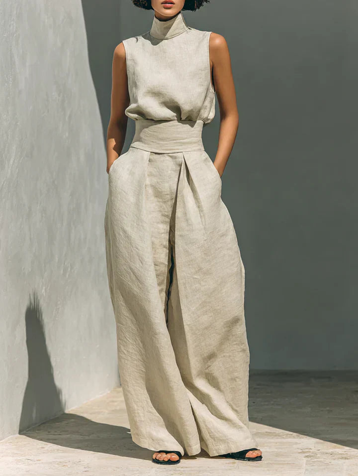 Amélie™ | Minimalist Cotton-Linen Blouse &amp; Wide-Leg Pants Set