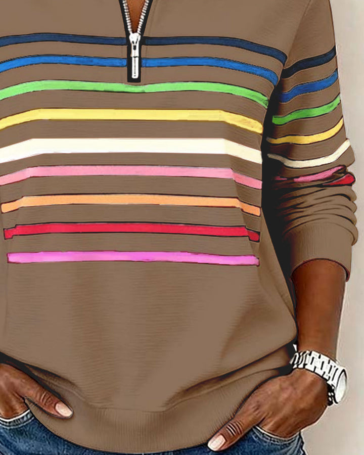 Sienna - Striped Half-Zip Sweatshirt