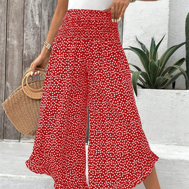 Mariette | Printed High-Waist Ruffle Wide-Leg Pants