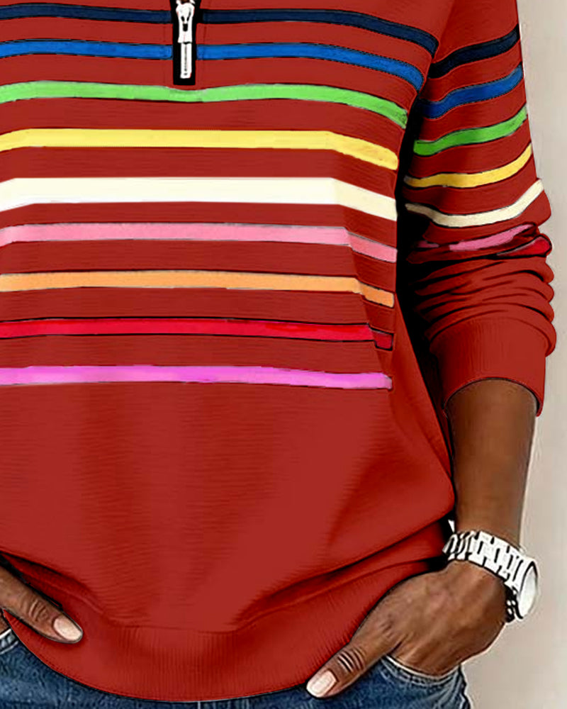 Sienna - Striped Half-Zip Sweatshirt