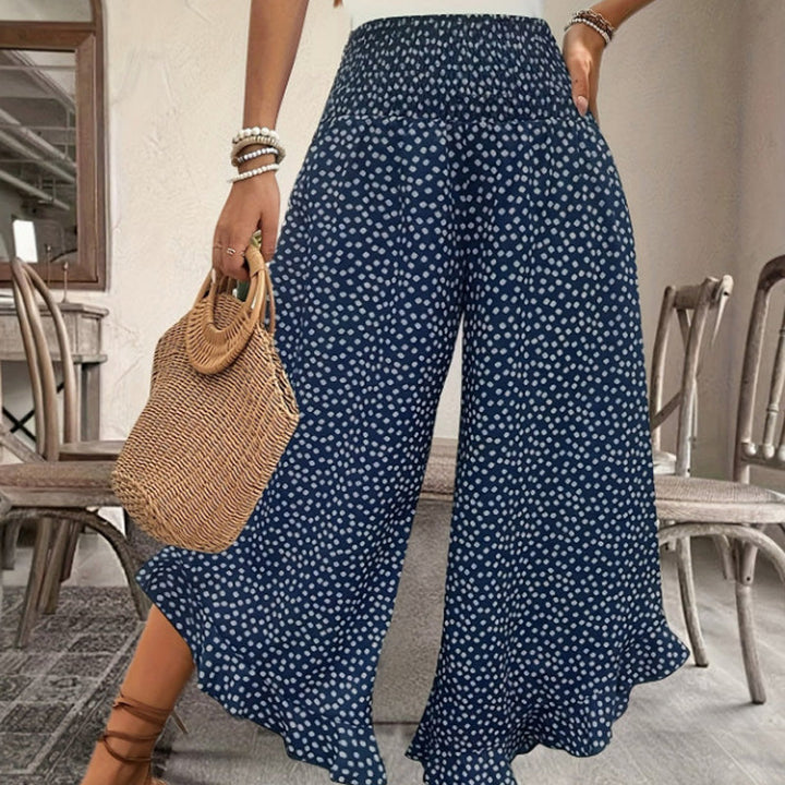 Mariette | Printed High-Waist Ruffle Wide-Leg Pants