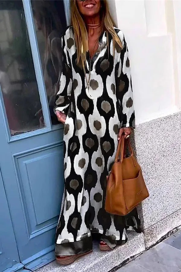 Mosaic Rhythm V-Neck Maxi