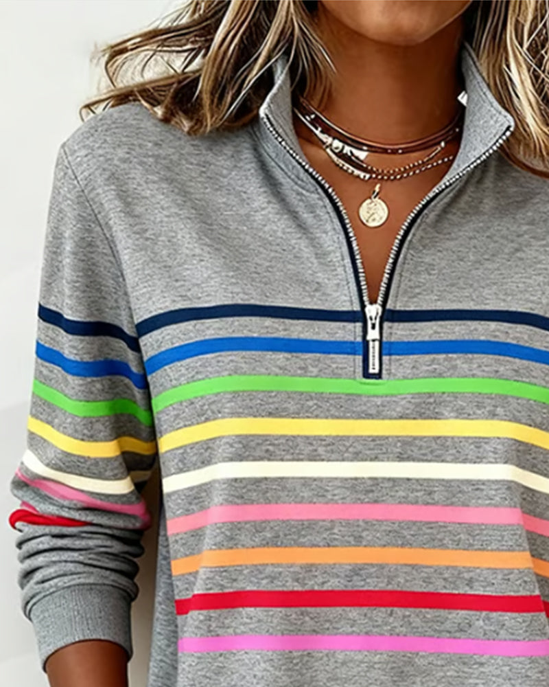 Sienna - Striped Half-Zip Sweatshirt