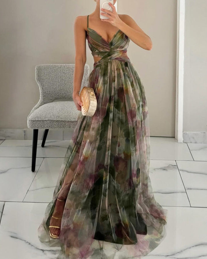 Marielle™ | Watercolor Floral Tulle Maxi Dress
