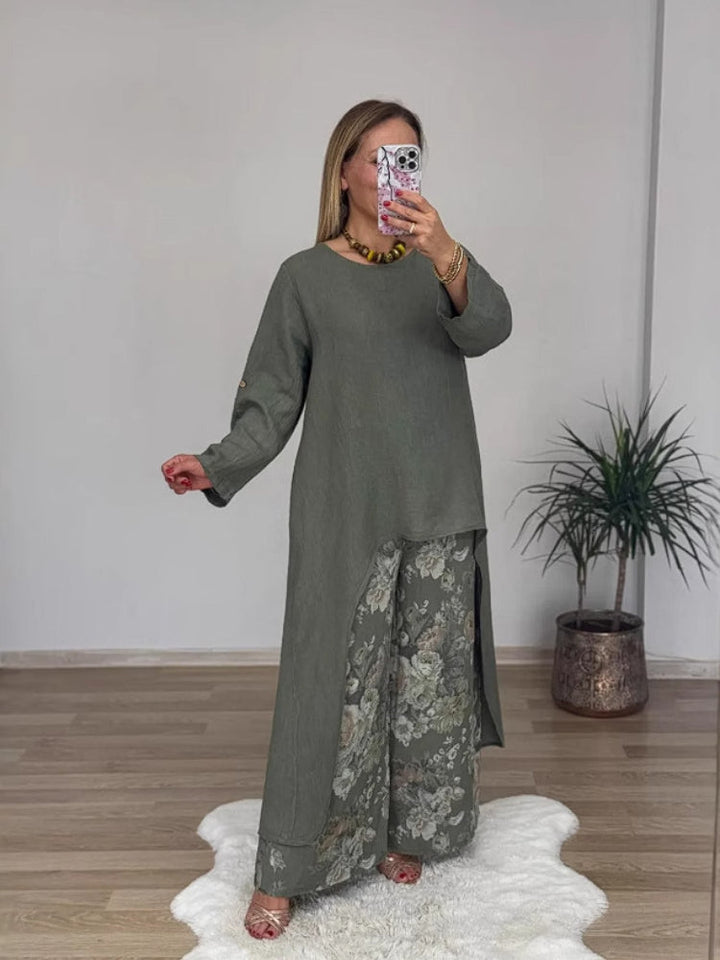 Chara™ | Relaxed Long-sleeved Top And Printed Pants Set