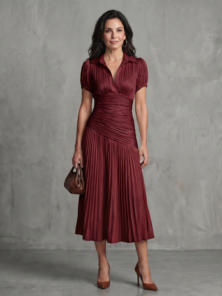 Theodora™ | Pleated Waistline Stripe Midi Dress