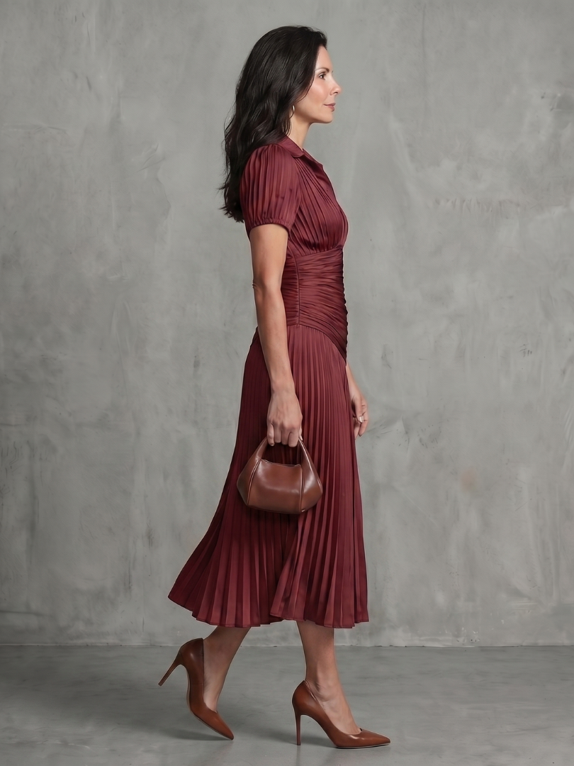 Theodora™ | Pleated Waistline Stripe Midi Dress