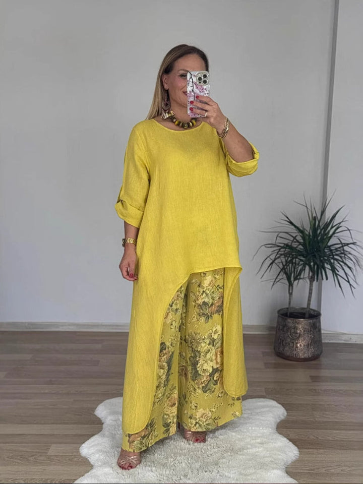 Chara™ | Relaxed Long-sleeved Top And Printed Pants Set