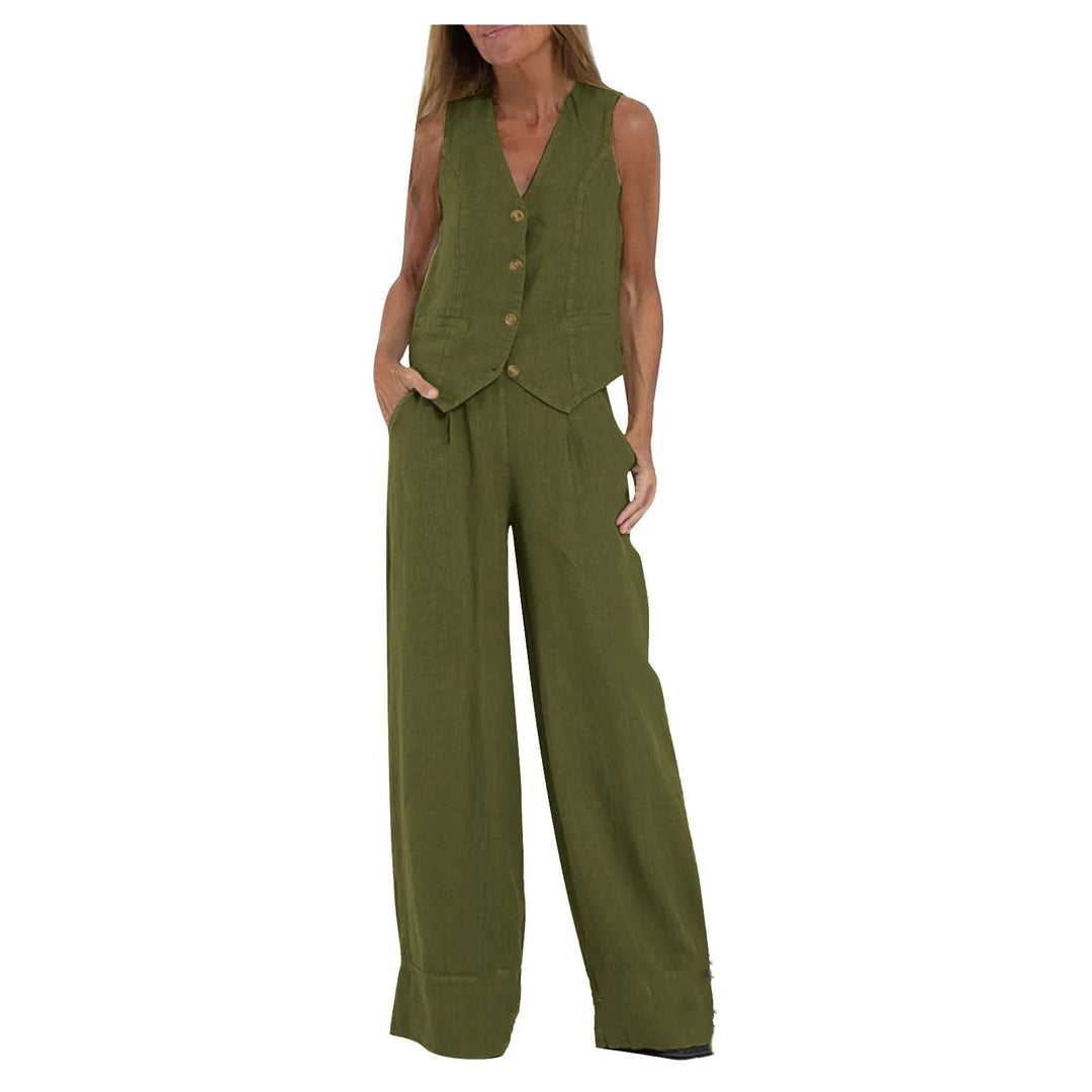 Tailored Vest & Wide-Leg Cotton Set