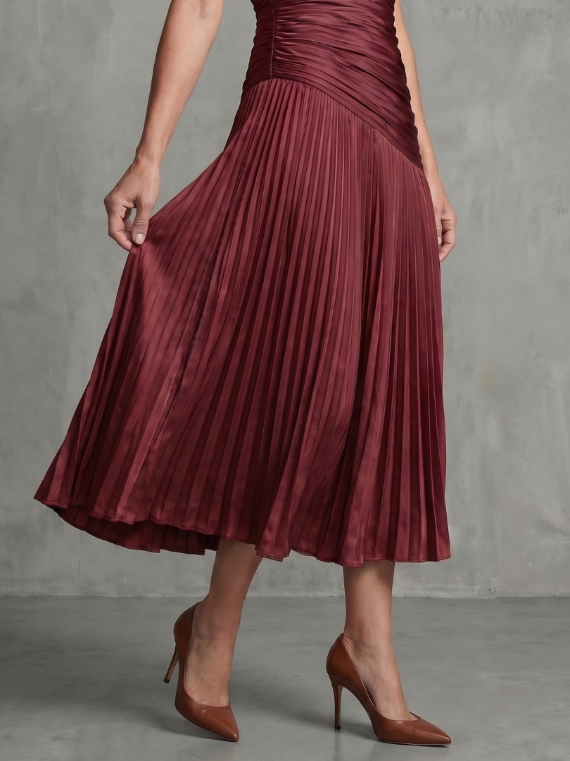 Theodora™ | Pleated Waistline Stripe Midi Dress