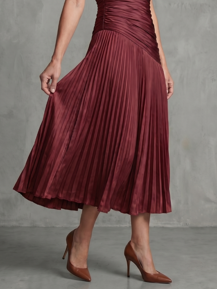 Theodora™ | Pleated Waistline Stripe Midi Dress