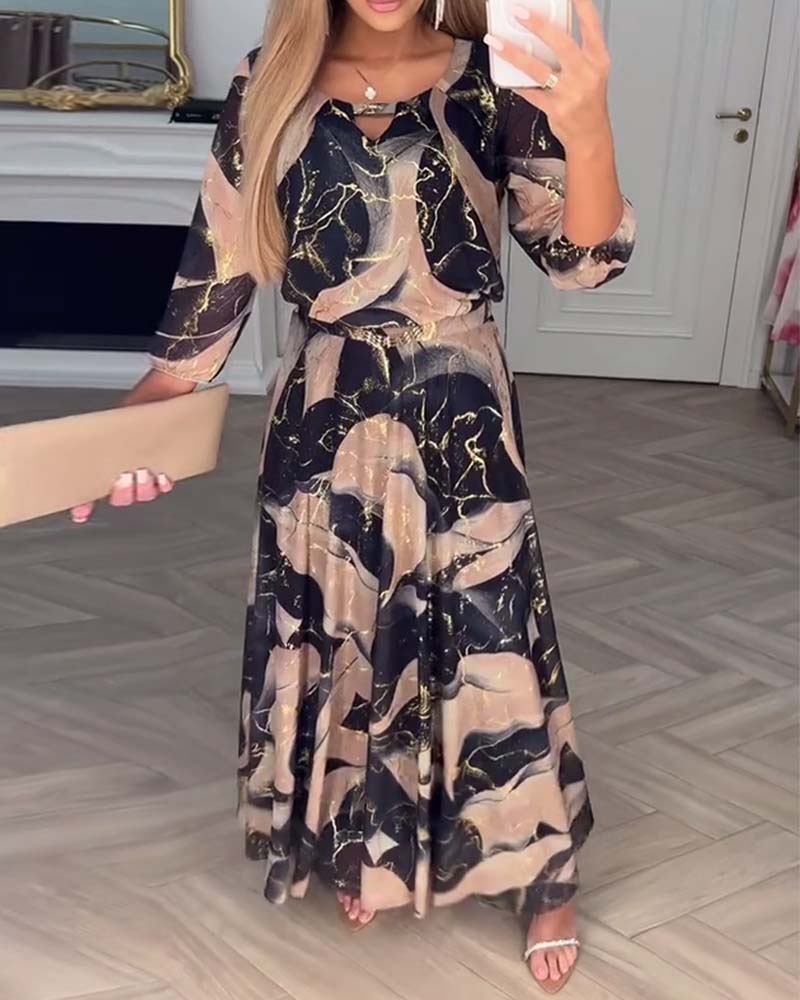 Marivelle™ |  Printed Waist-Defined Dress