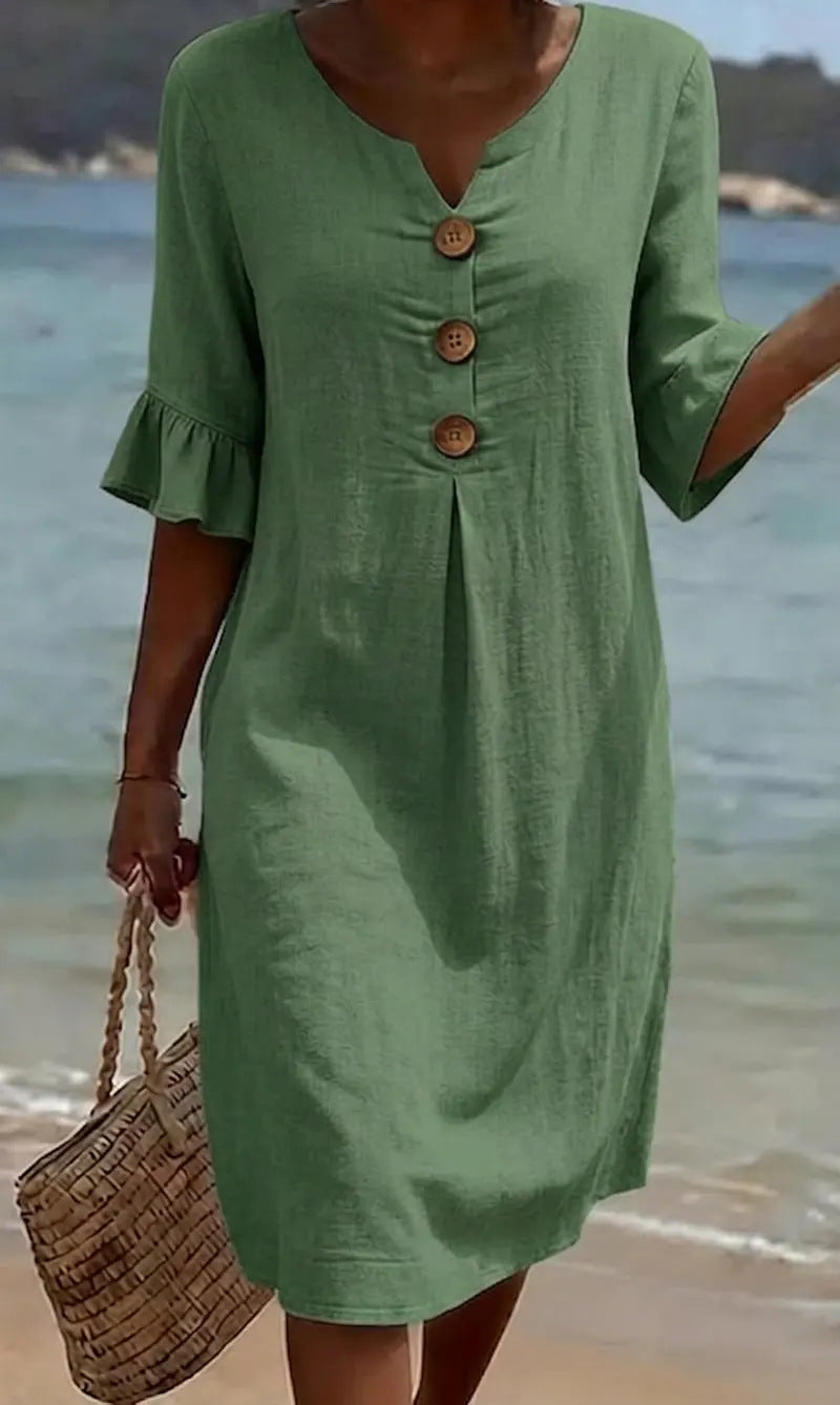 Camille | Linen Cotton Midi Dress