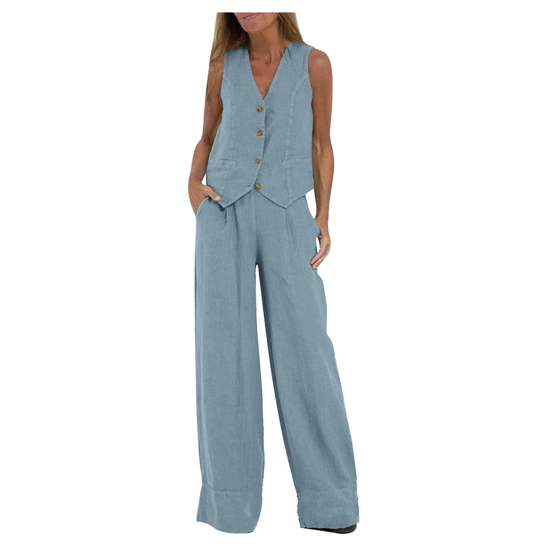 Tailored Vest & Wide-Leg Cotton Set