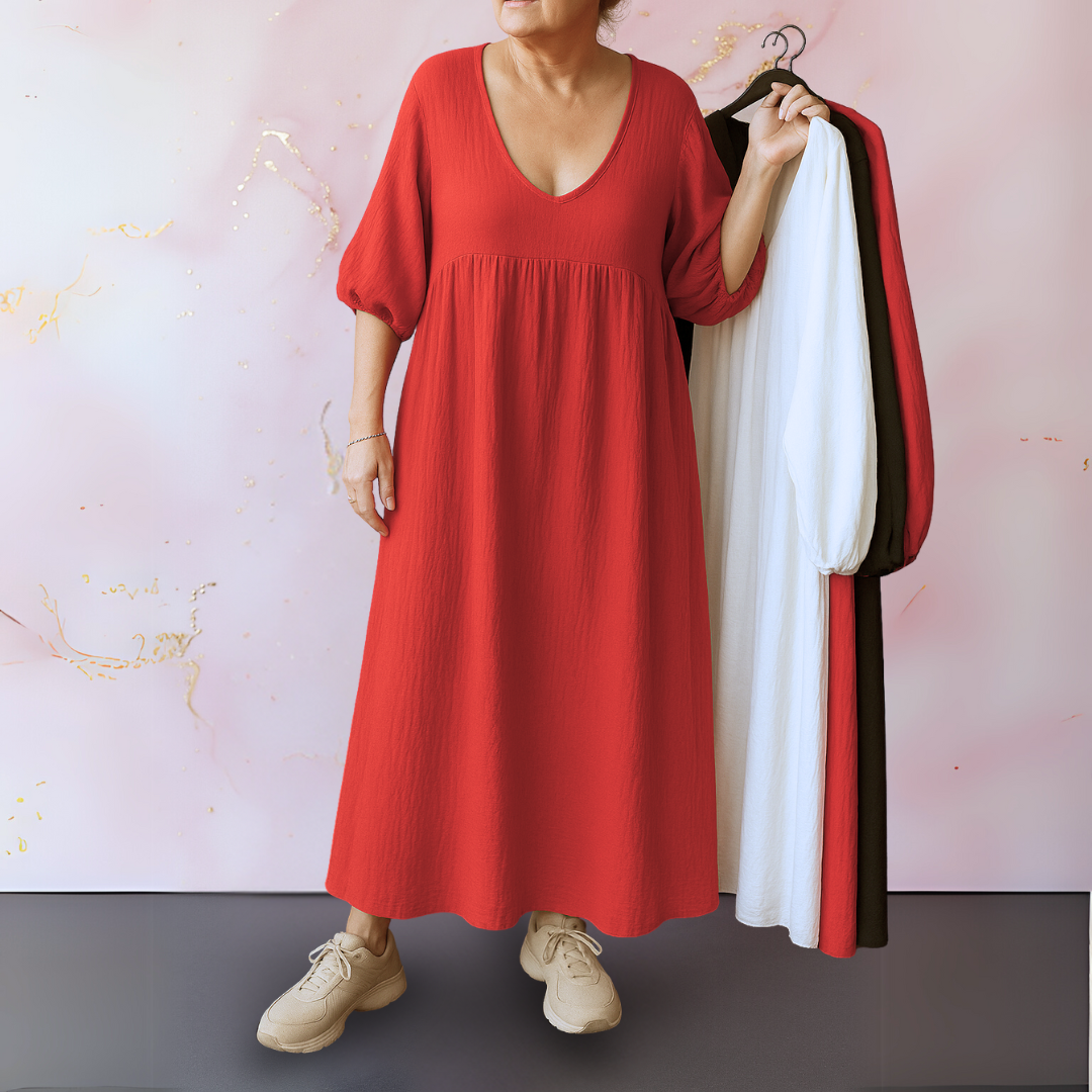 Cléo™ | Solid V-Neck Dress