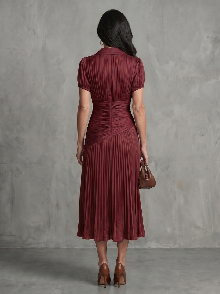 Theodora™ | Pleated Waistline Stripe Midi Dress