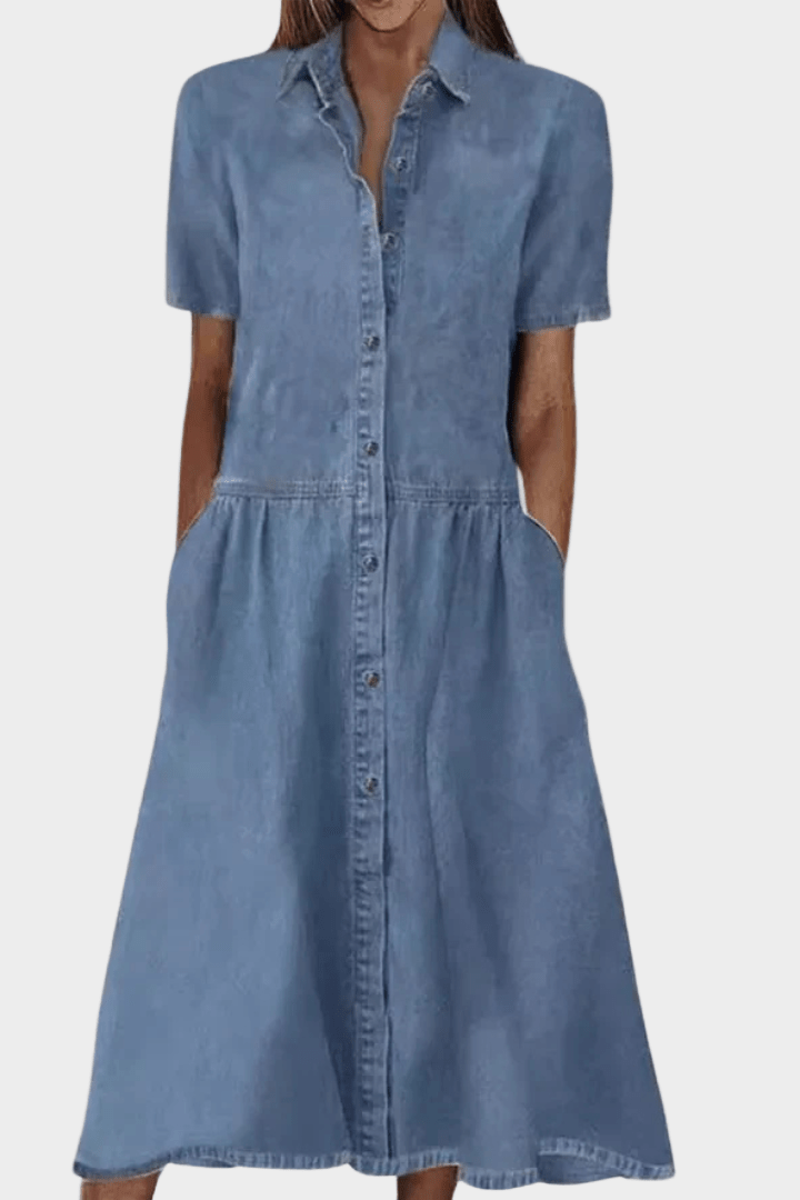 Aada | Classic Button Denim Midi Dress