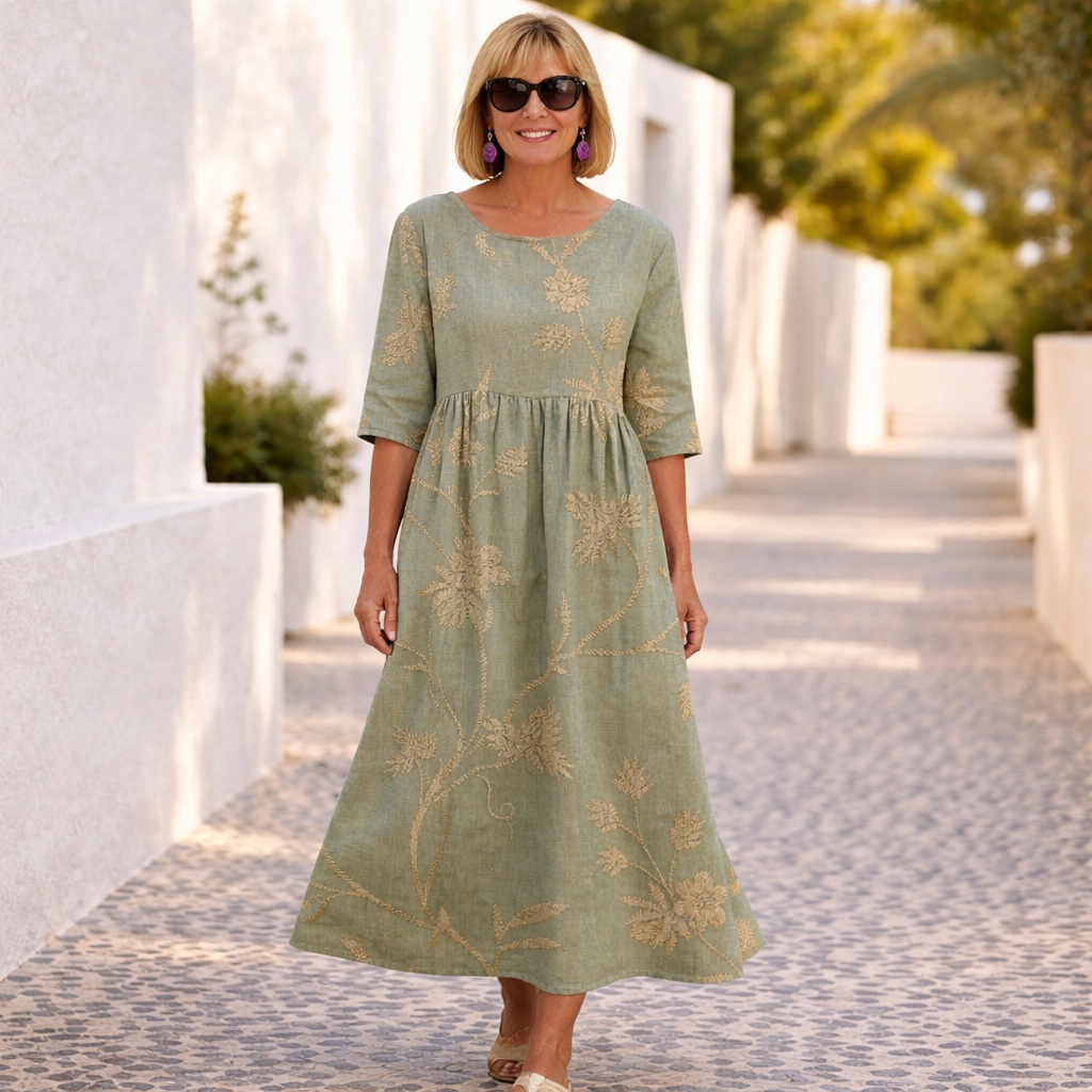 Susie | Floral Summer Dress with half sleeve and round neck