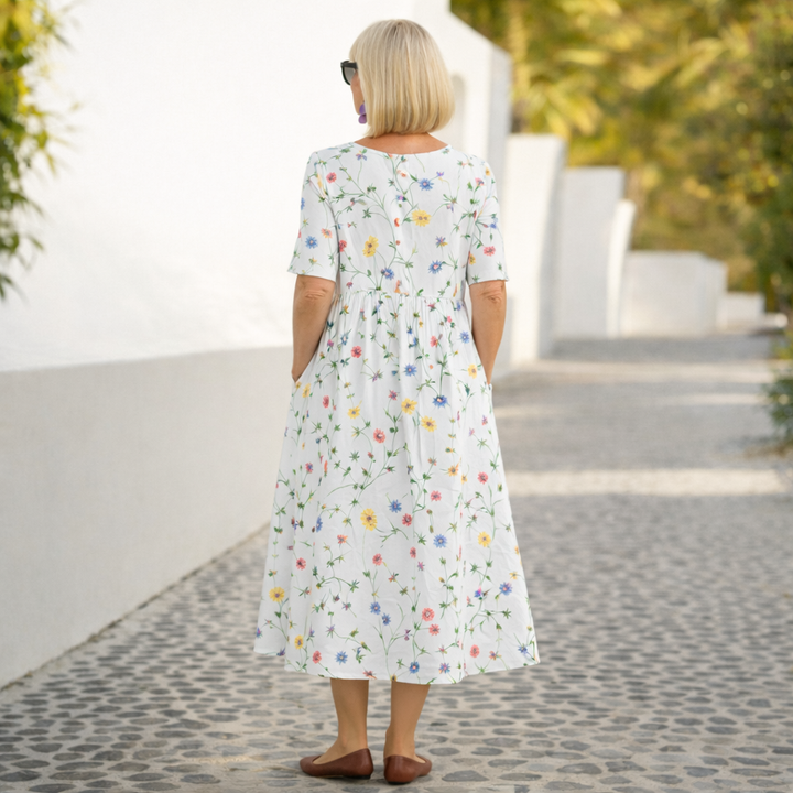 Robina | Floral Midi round neck Dress
