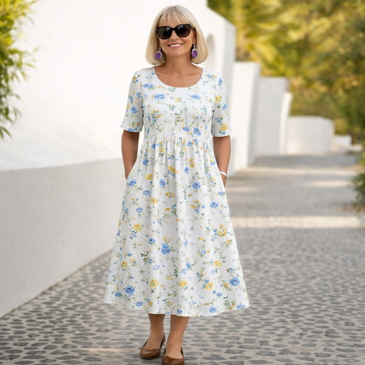 Robina | Floral Midi round neck Dress
