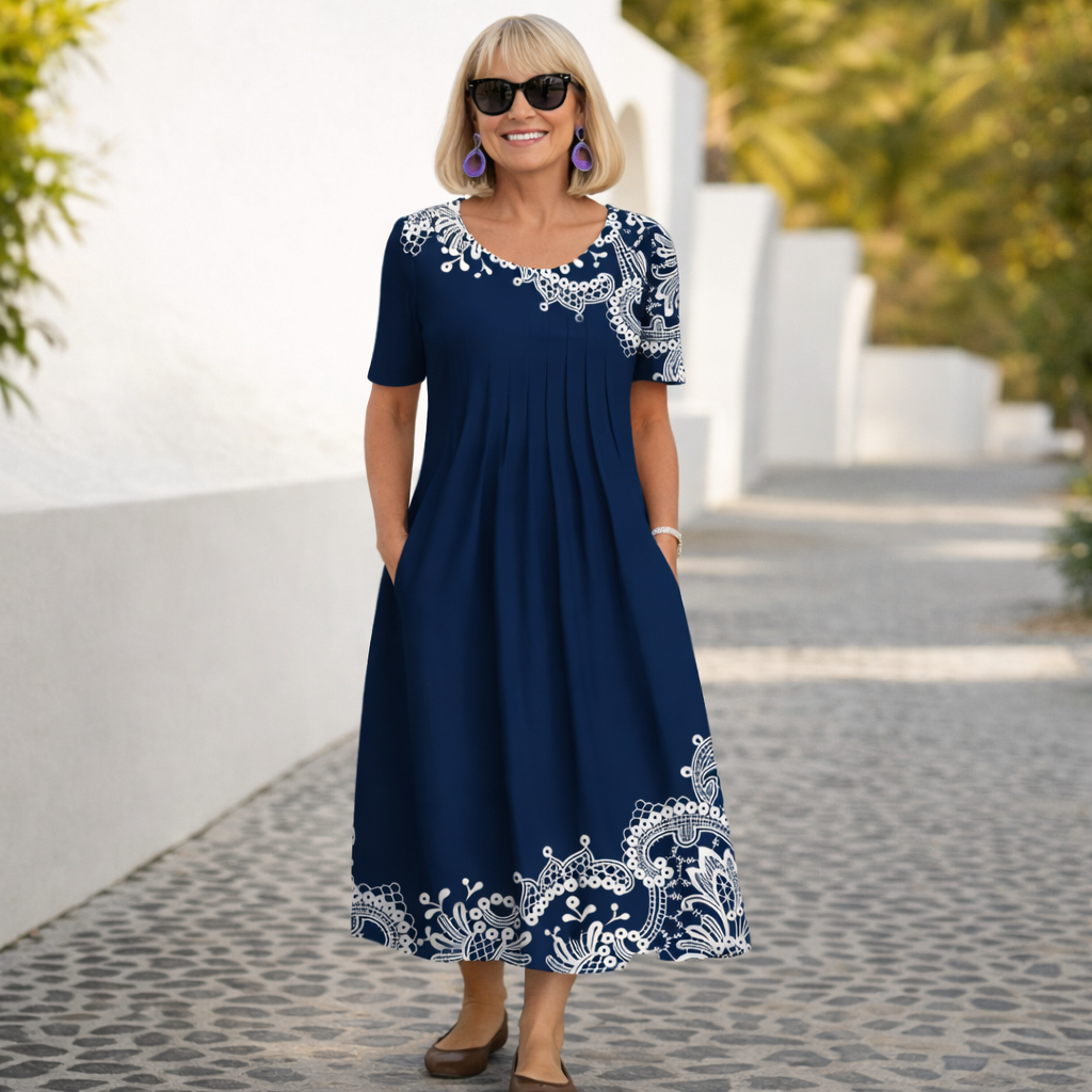 Robina | Floral Midi round neck Dress